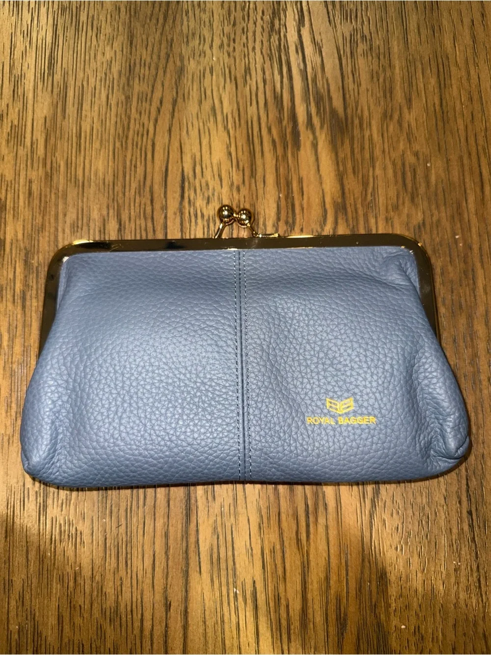 Royal Bagger Blue Genuine Leather Kiss Lock Clutch Wallet